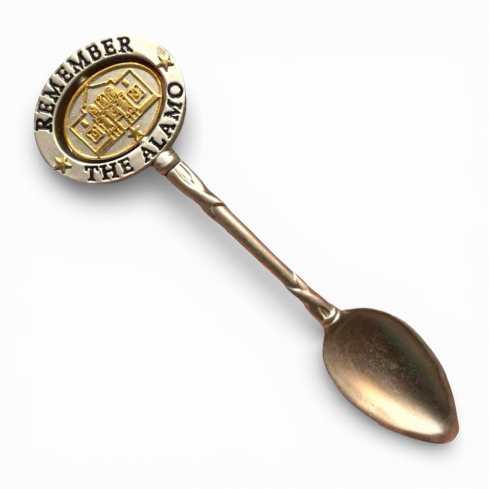 Vintage Remember The Alamo Souvenir Collector Spoon Texas History Two Tone Star